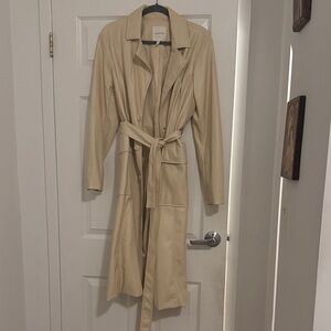 Elegant Beige Vegan Leather Coat
